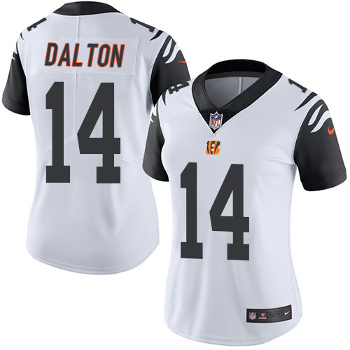 Women's Limited Andy Dalton Nike Jersey White - #14 Rush NFL Cincinnati Bengals